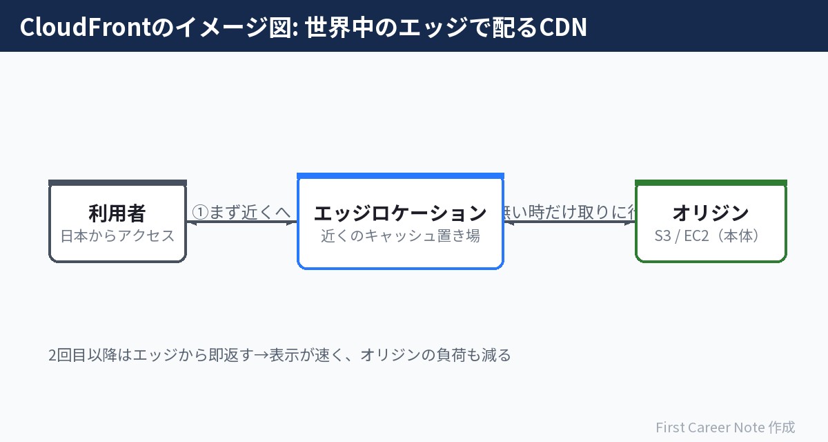 CloudFrontの全体イメージ:近くの倉庫から受け取る