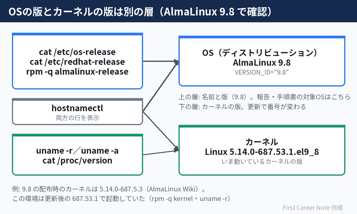 Linux OS確認コマンド｜バージョンとカーネルの見分け方 - First Career Note